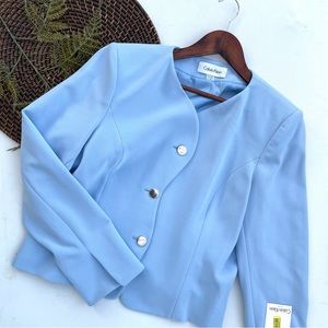 Calvin Klein Womens Blazer Suit Jacket Light Blue Curved Edge Lined Size 14